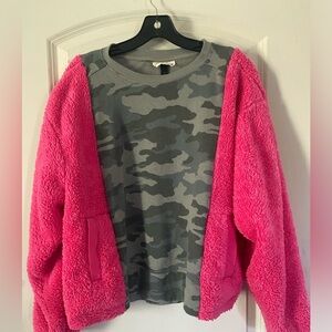 Upcycled Sweatshirt Camp And Bright Pink Will Fit A Large.